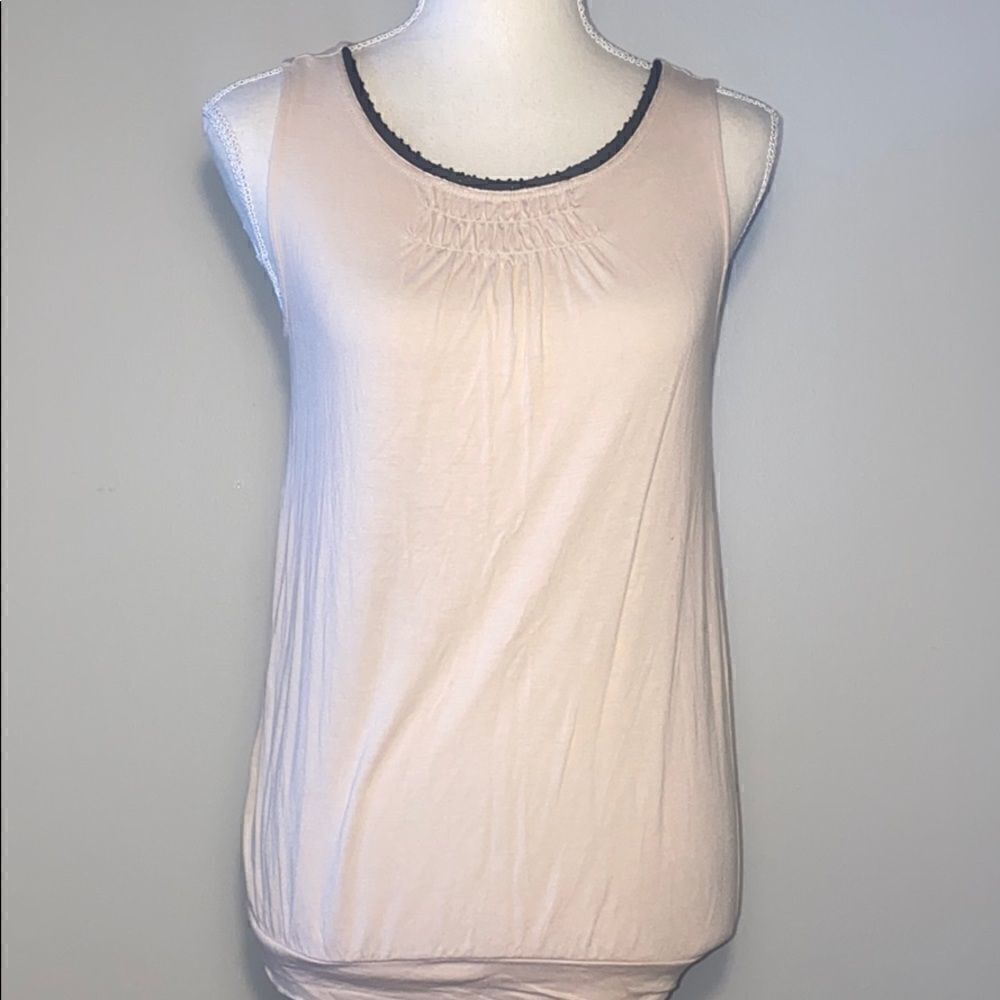 Loft Light Pink Sleeveless Black Collar Tank Top